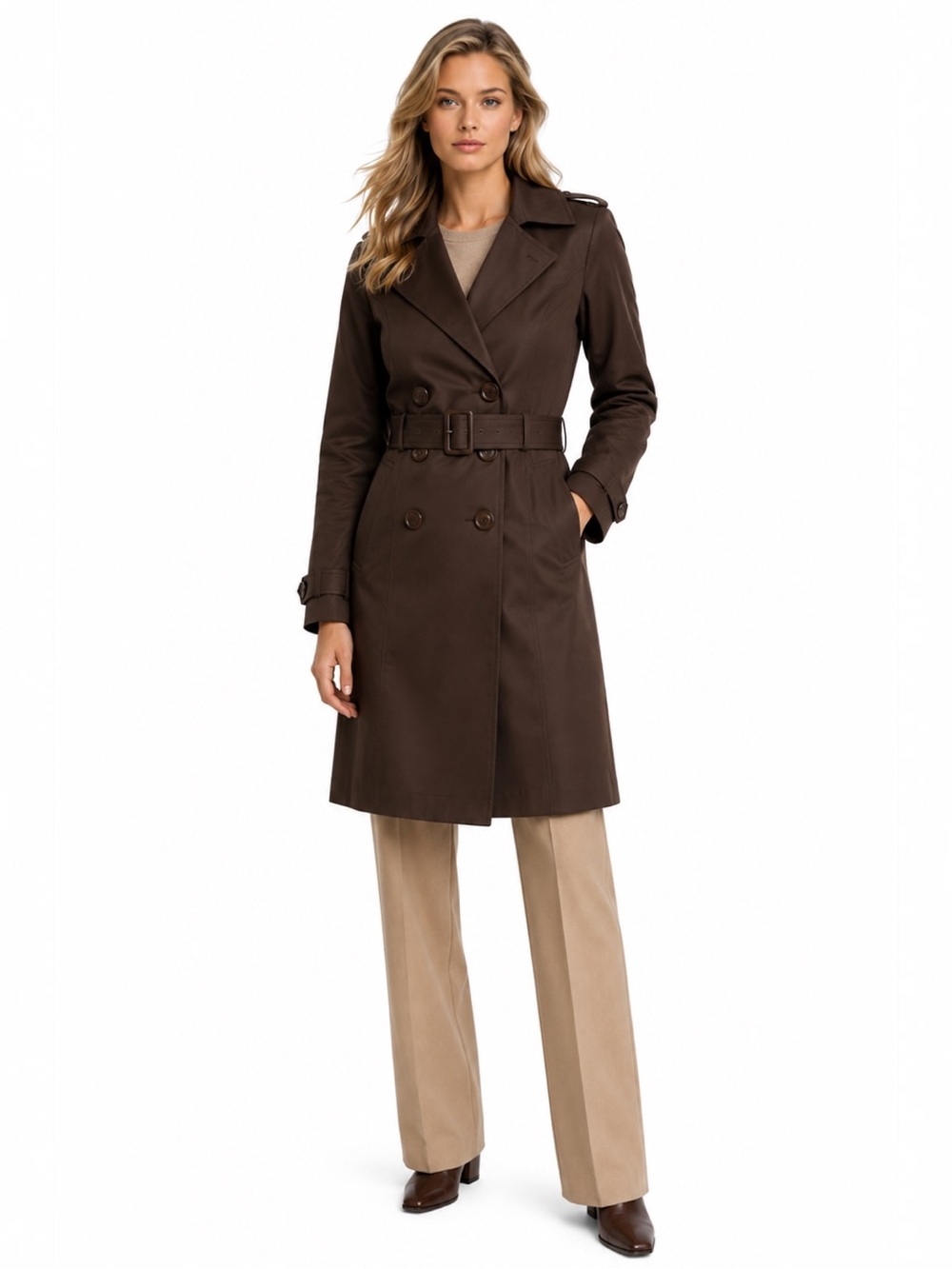 Max Mara Vintage Dark Brown Double Breasted Belted Trench Coat Women’s Medium